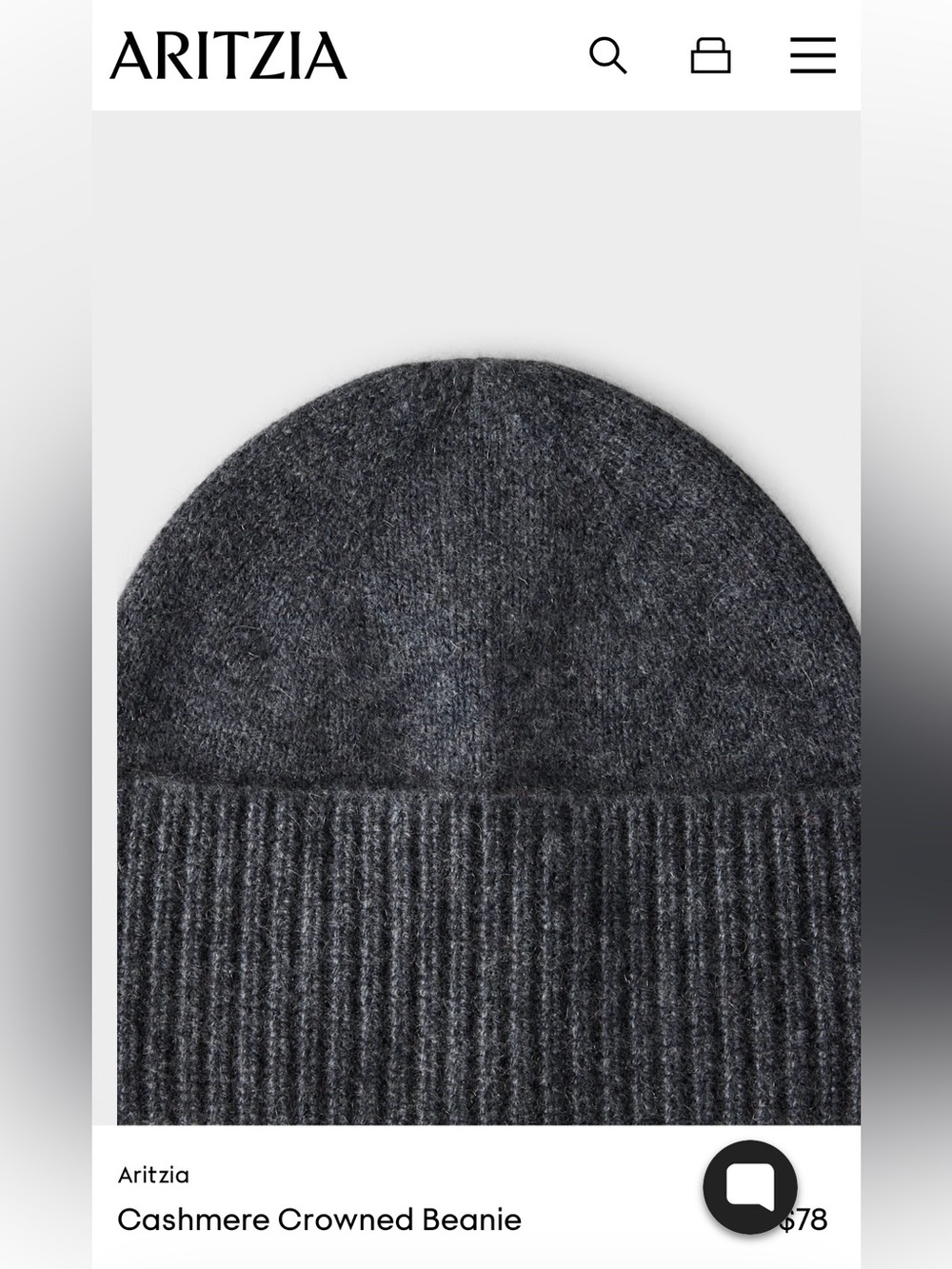 Aritzia - Charcoal grey Crowned Cashmere Beanie